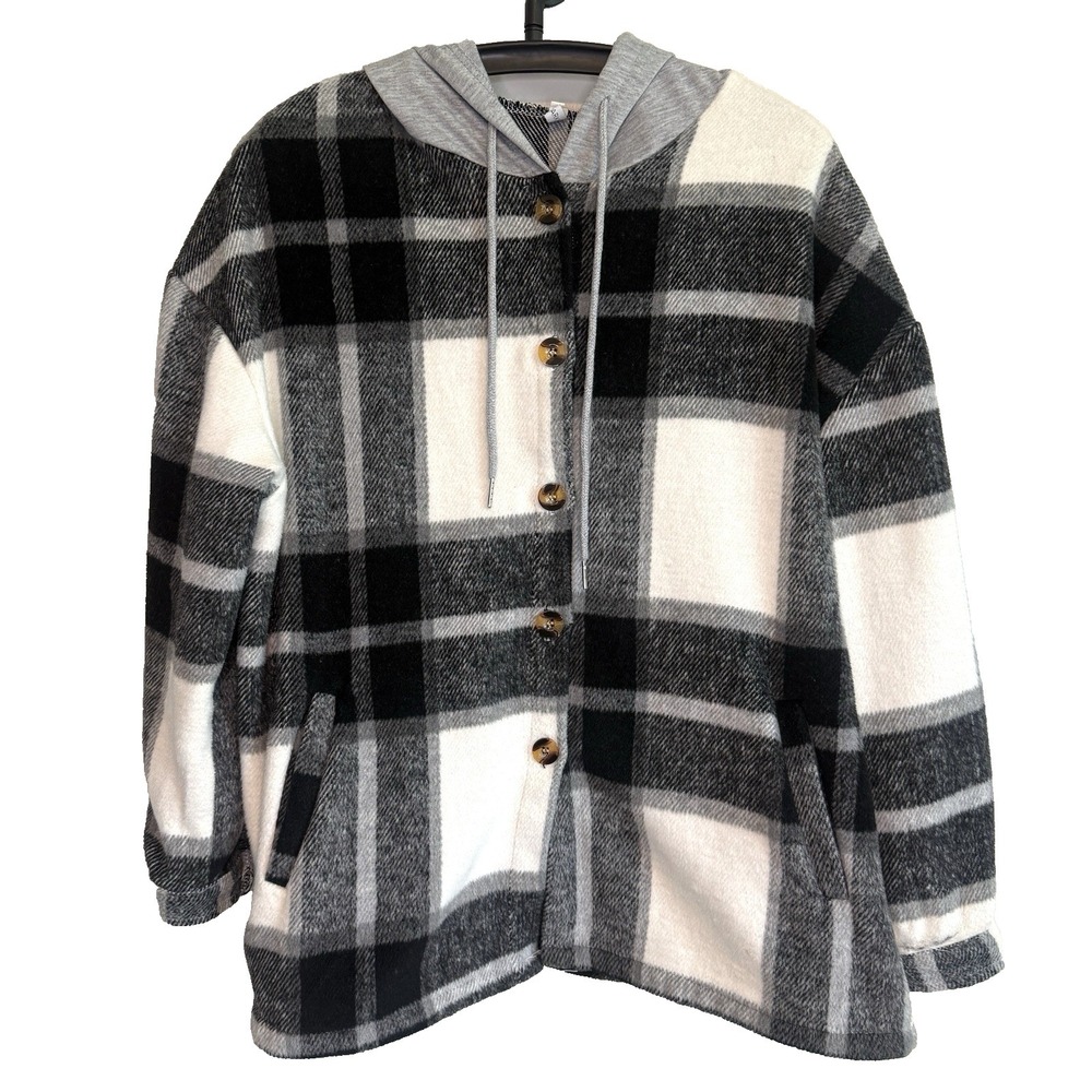 Womens Long Sleeve Button Hooded Shirt Jacket Sz M Cozy Outdoors Granola Warm
